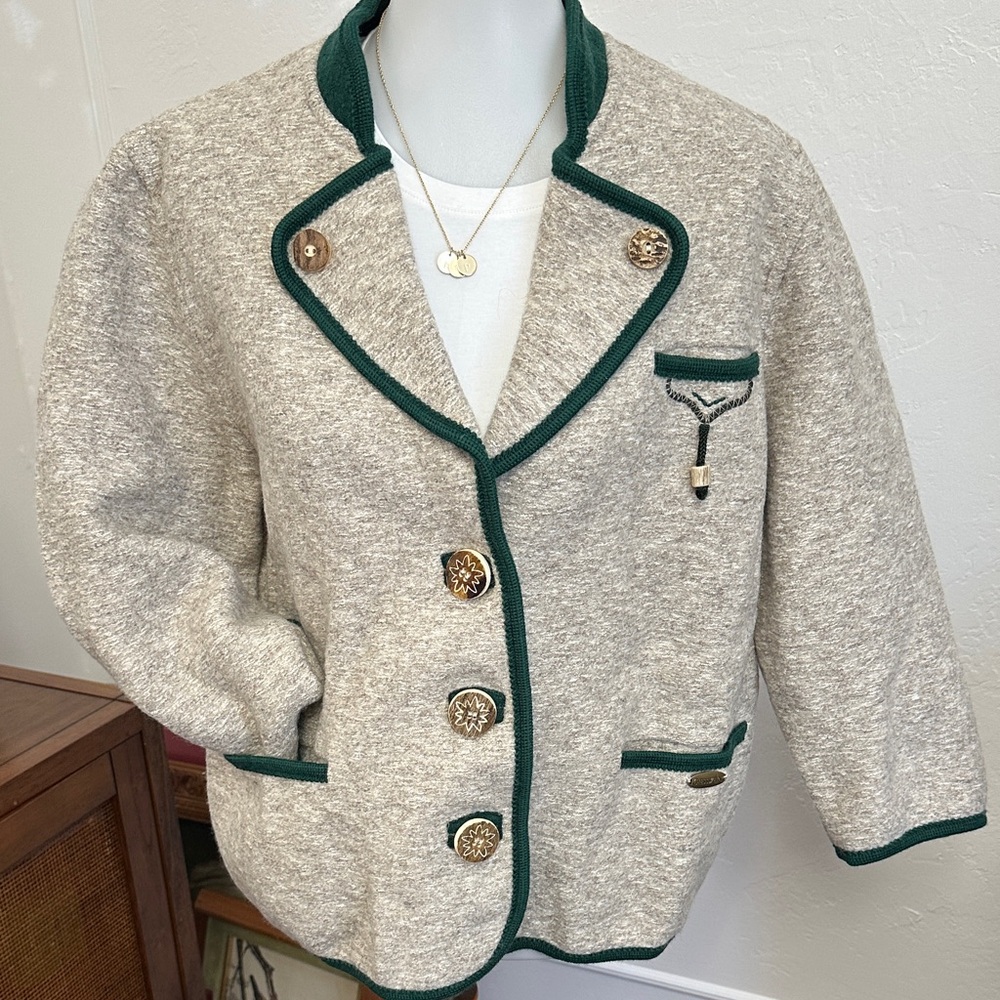 Giesswein Cream and Green vintage wool blend jacket
